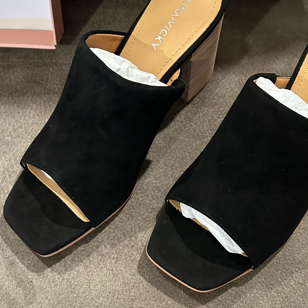 Lisa Vicky Black Suede Open-Toe Mules